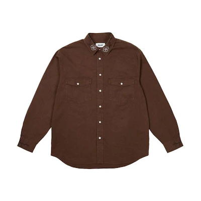 PALACE SS24 Flexus Nice Brown Embroidered Cotton Long Sleeve Shirt Unisex Brown P26SHT007