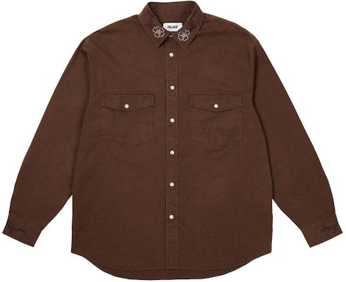 PALACE SS24 Flexus 棕色绣花长袖棉衬衫 男女同款 棕色 P26SHT007 Order PALACE SS24 Flexus 棕色绣花长袖棉衬衫 男女同款 棕色 P26SHT007