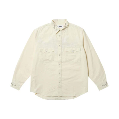 PALACE SS24 Flexus Soft White Embroidered Cotton Long Sleeve Shirt Unisex Off-White P26SHT009