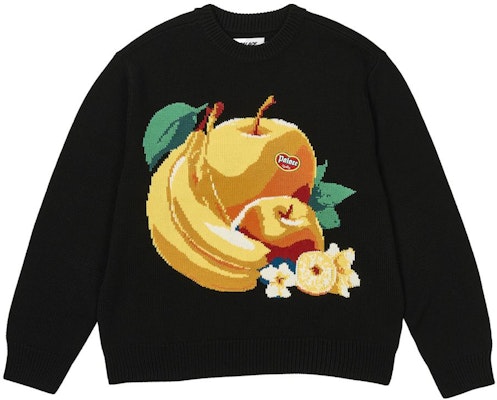 PALACE SS24 Fruit Life Knit Black Crewneck Sweater Unisex. P26KW004 Order PALACE SS24 Fruit Life Knit Black Crewneck Sweater Unisex. P26KW004