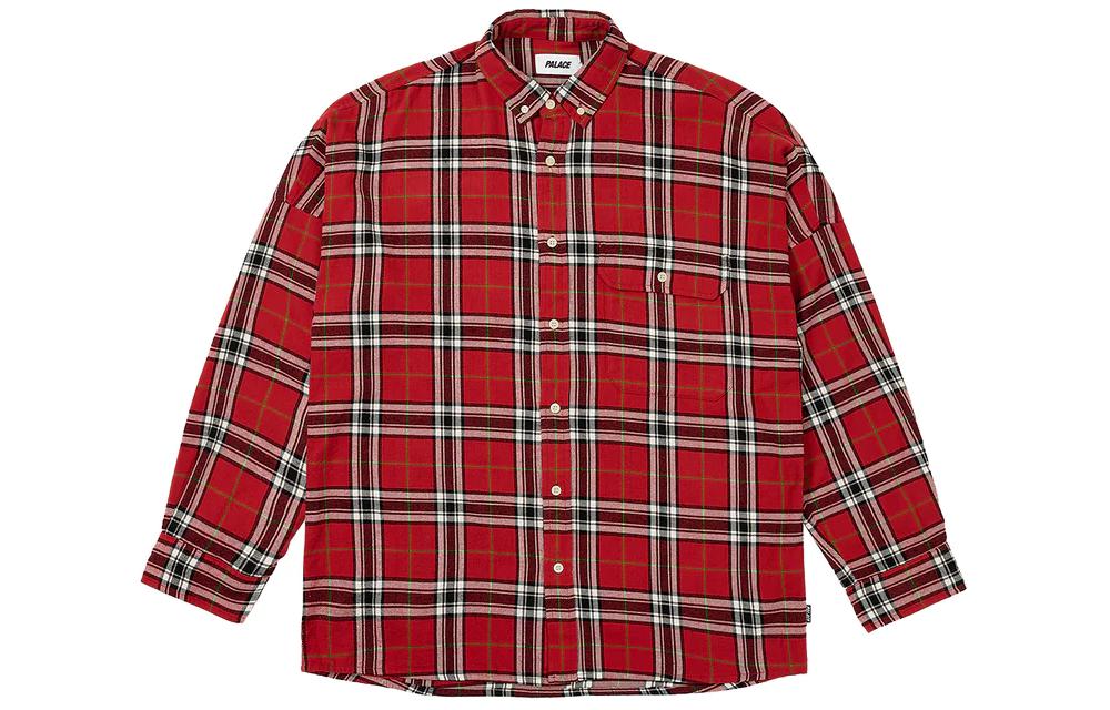 Lookbook PALACE SS24 紅色格紋長袖襯衫 男女款 胸袋設計 P26SHT018
