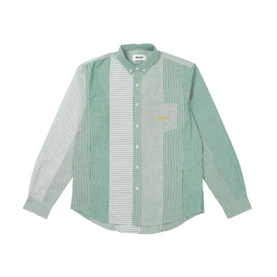 PALACE SS24 Patchwork Stripe Long Sleeve Shirt Green Unisex. P26SHT015