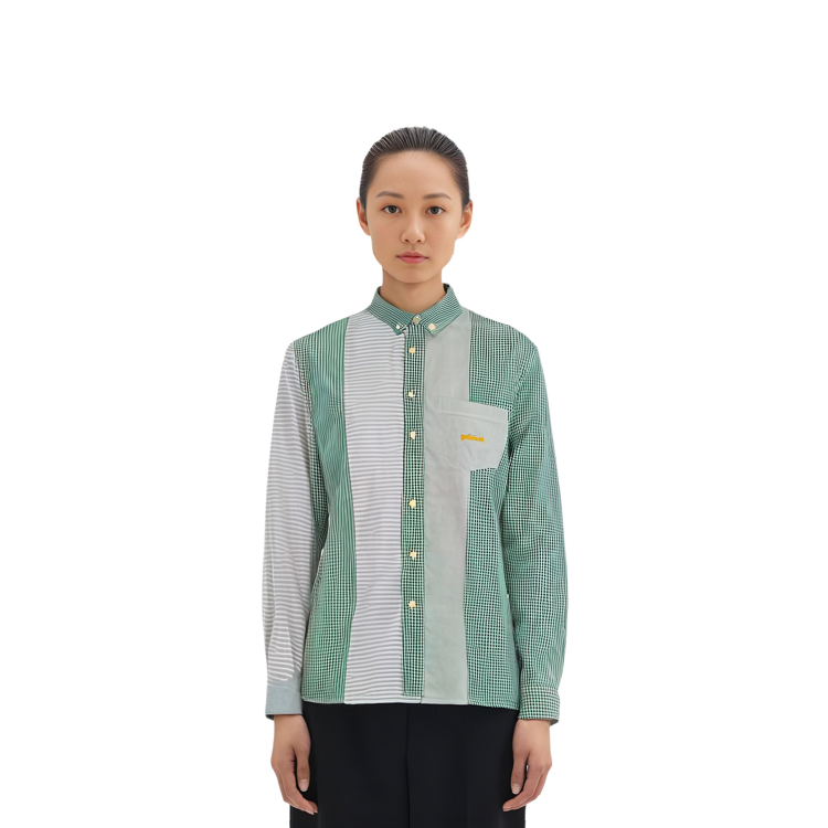 Shop PALACE SS24 拼布條紋長袖襯衫 綠色 中性款 P26SHT015