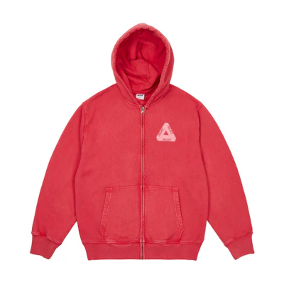 PALACE SS24 Pigment Wash Tri-Ferg Logo Zip Hoodie Unisex Red P26CS115