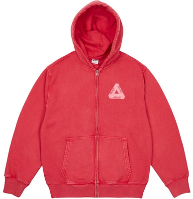 PALACE SS24 顏料水洗 Tri-Ferg 標誌拉鍊連帽衫 男女通用 紅色 P26CS115 Order PALACE SS24 顏料水洗 Tri-Ferg 標誌拉鍊連帽衫 男女通用 紅色 P26CS115