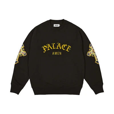 PALACE SS24 Saints Crew Black Unisex Letter Graphic Long-Sleeve Sweatshirt. P26CS009