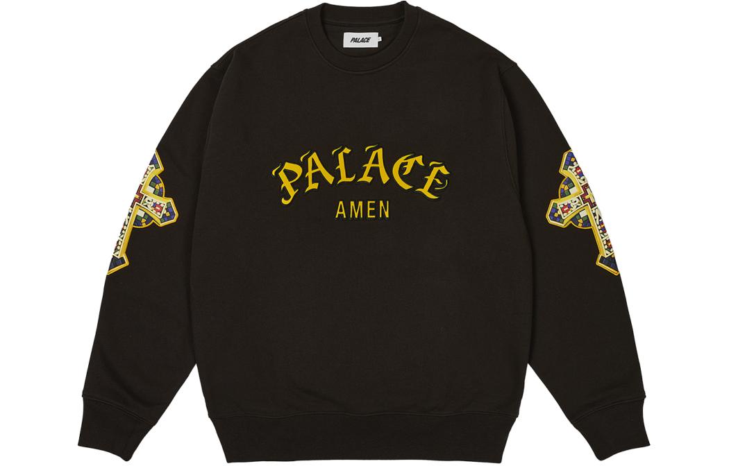 Order PALACE SS24 Saints Crew Hitam Unisex Sweatshirt Lengan Panjang Graphic. P26CS009