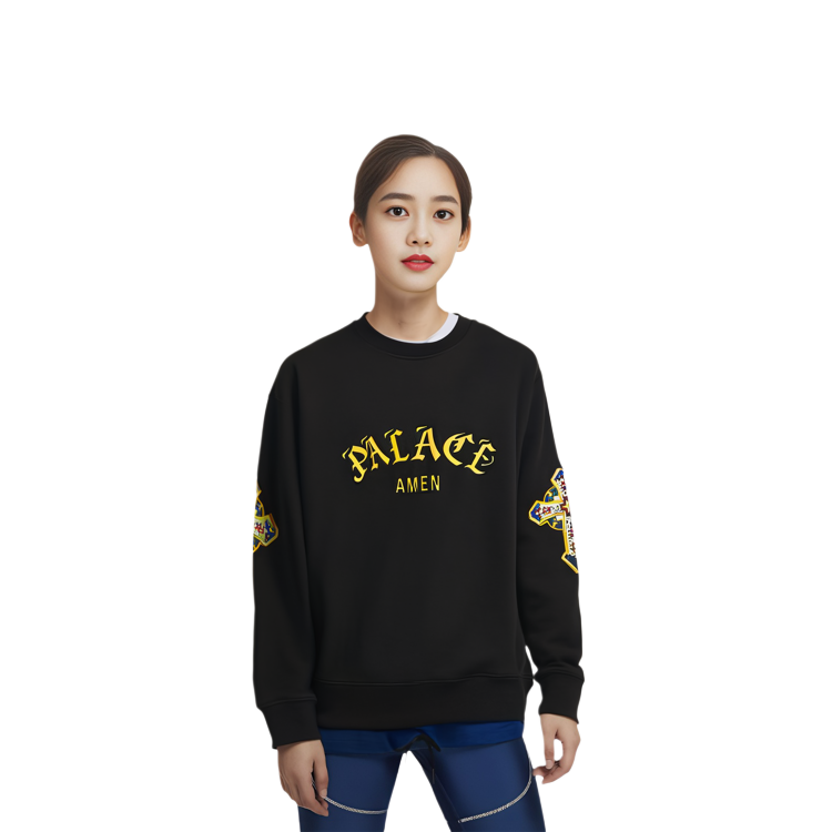 Purchase PALACE SS24 Saints Crew Hitam Unisex Sweatshirt Lengan Panjang Graphic. P26CS009