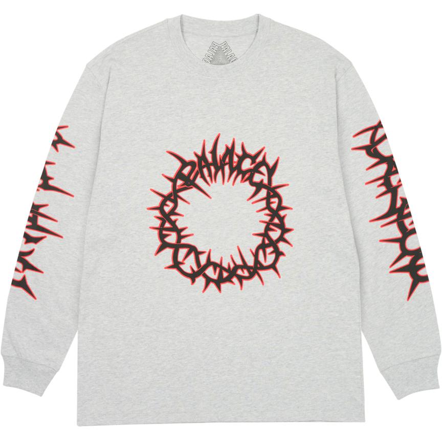 Palace SS24 Spiked Graphic Crewneck Pullover Longsleeve Sweatshirt Grey Unisex P26LS012