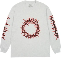Palace SS24 Spiked Graphic Crewneck Pullover Longsleeve Sweatshirt Grey Unisex P26LS012 Palace SS24 Spiked Graphic Crewneck Pullover Longsleeve Sweatshirt Grey Unisex P26LS012