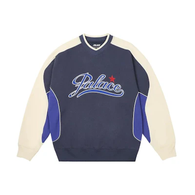 PALACE SS24 Star Script Navy Pullover Crewneck Sweatshirt Unisex. P26CS006