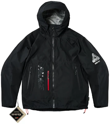PALACE SS24 Jaket Tex 3L Hitam Cetak Huruf Hooded Zip Unisex. P25JK003 Order PALACE SS24 Jaket Tex 3L Hitam Cetak Huruf Hooded Zip Unisex. P25JK003