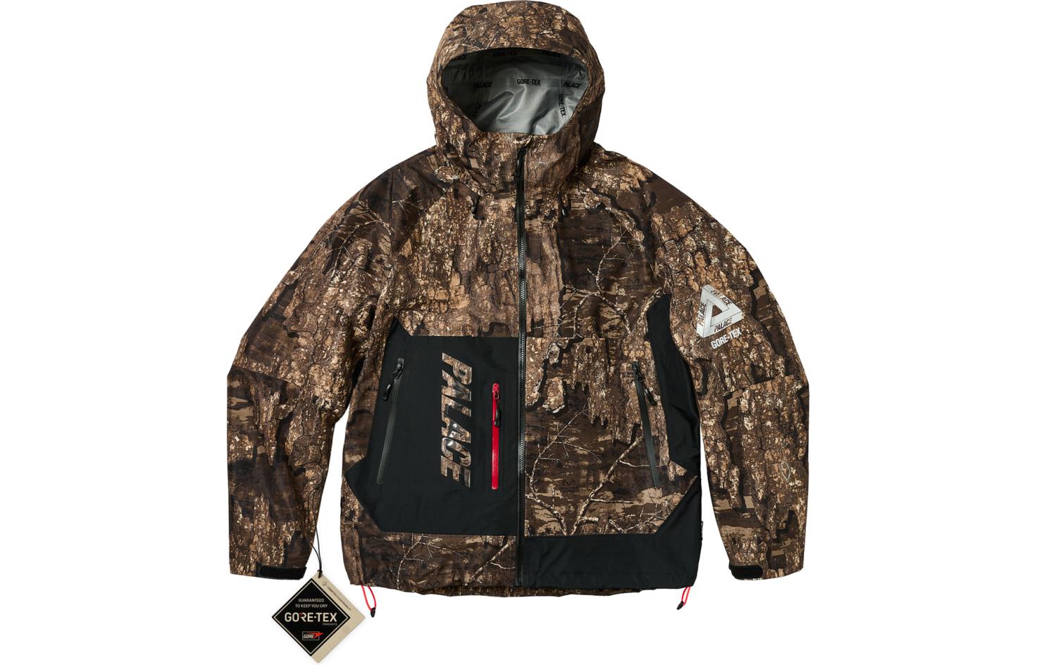 PALACE SS24 TEX 3L Letter Print Hooded Jacket with Zip Pockets Unisex Woodtone. P25JK005