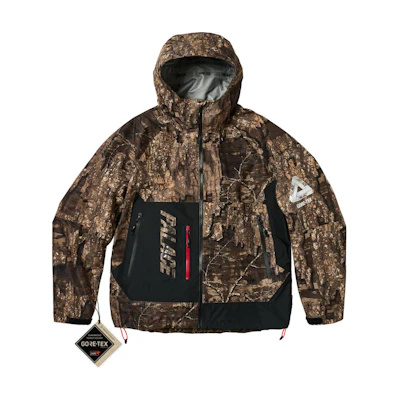 PALACE SS24 TEX 3L Letter Print Hooded Jacket with Zip Pockets Unisex Woodtone. P25JK005