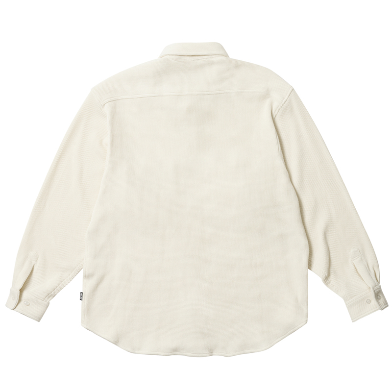 Lookbook 팔라스 SS24 와플 셔츠 화이트 긴팔 유니섹스 로고 및 체스트 포켓. P26SHT030
