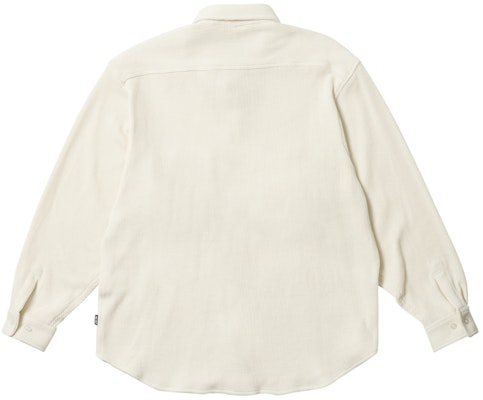 팔라스 SS24 와플 셔츠 화이트 긴팔 유니섹스 로고 및 체스트 포켓. P26SHT030 Lookbook 팔라스 SS24 와플 셔츠 화이트 긴팔 유니섹스 로고 및 체스트 포켓. P26SHT030