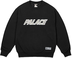 PALACE SS25 Applique Team Crew Black Logo Patch Relaxed Fit Unisex Sweatshirt. P28CS031 PALACE SS25 Applique Team Crew Black Logo Patch Relaxed Fit Unisex Sweatshirt. P28CS031
