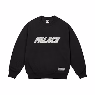 PALACE SS25 Applique Team Crew Black Logo Patch Relaxed Fit Unisex Sweatshirt. P28CS031