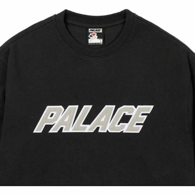 PALACE SS25 Baju Sweatshirt Hitam Unisex Rekaan Patch Logo Fit Santai. P28CS031 Lookbook PALACE SS25 Baju Sweatshirt Hitam Unisex Rekaan Patch Logo Fit Santai. P28CS031