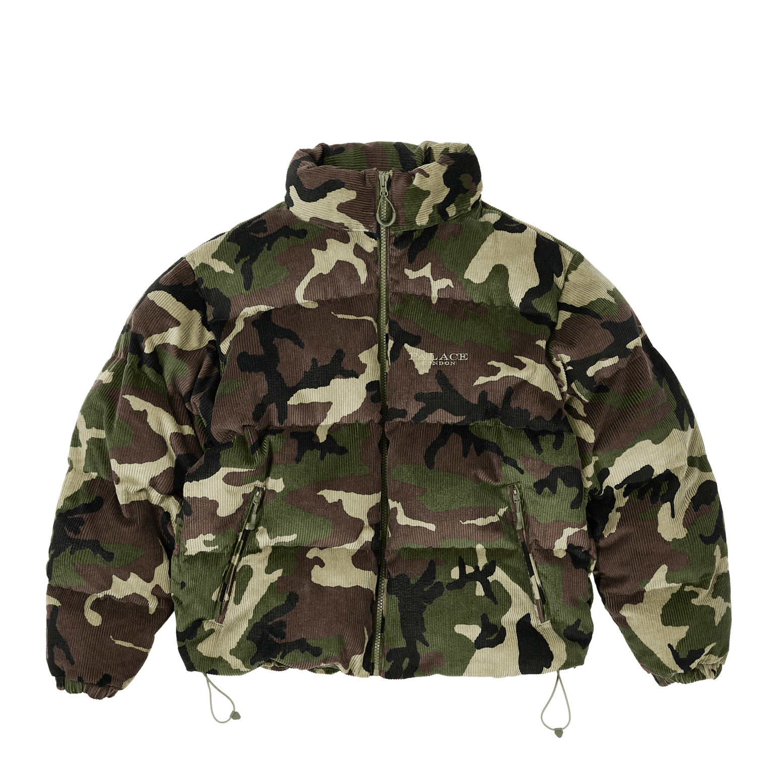 PALACE SS25 Corduroy Camo Logo Puffa Jacket Green Unisex. P28JK043