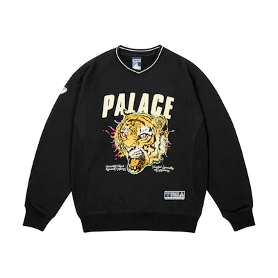 PALACE SS25 Drop6 Tora Tora Crew Tiger Logo Patch Oversized Black Sweatshirt Unisex P28CS033
