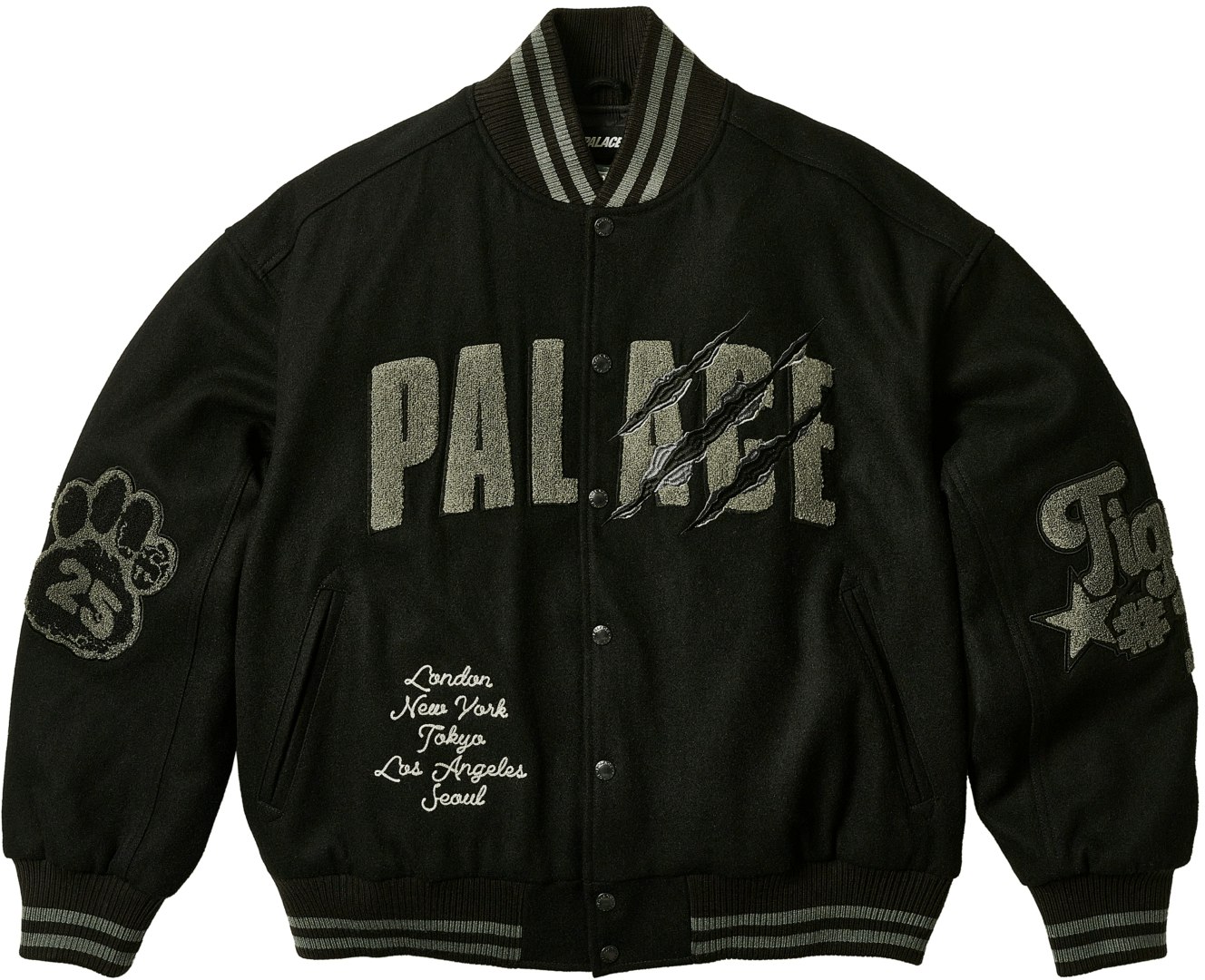 palace-ss-25-drop6-tora-tora-varsity-jacket-black-tiger-patch-unisex-casual-jacket-p28-jk-007