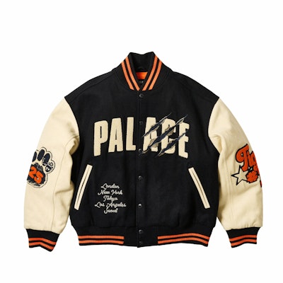PALACE SS25 드롭6 토라 토라 바시티 재킷 네이비 블루 유니섹스 타이거 패치 디자인. P28JK027 Order PALACE SS25 드롭6 토라 토라 바시티 재킷 네이비 블루 유니섹스 타이거 패치 디자인. P28JK027