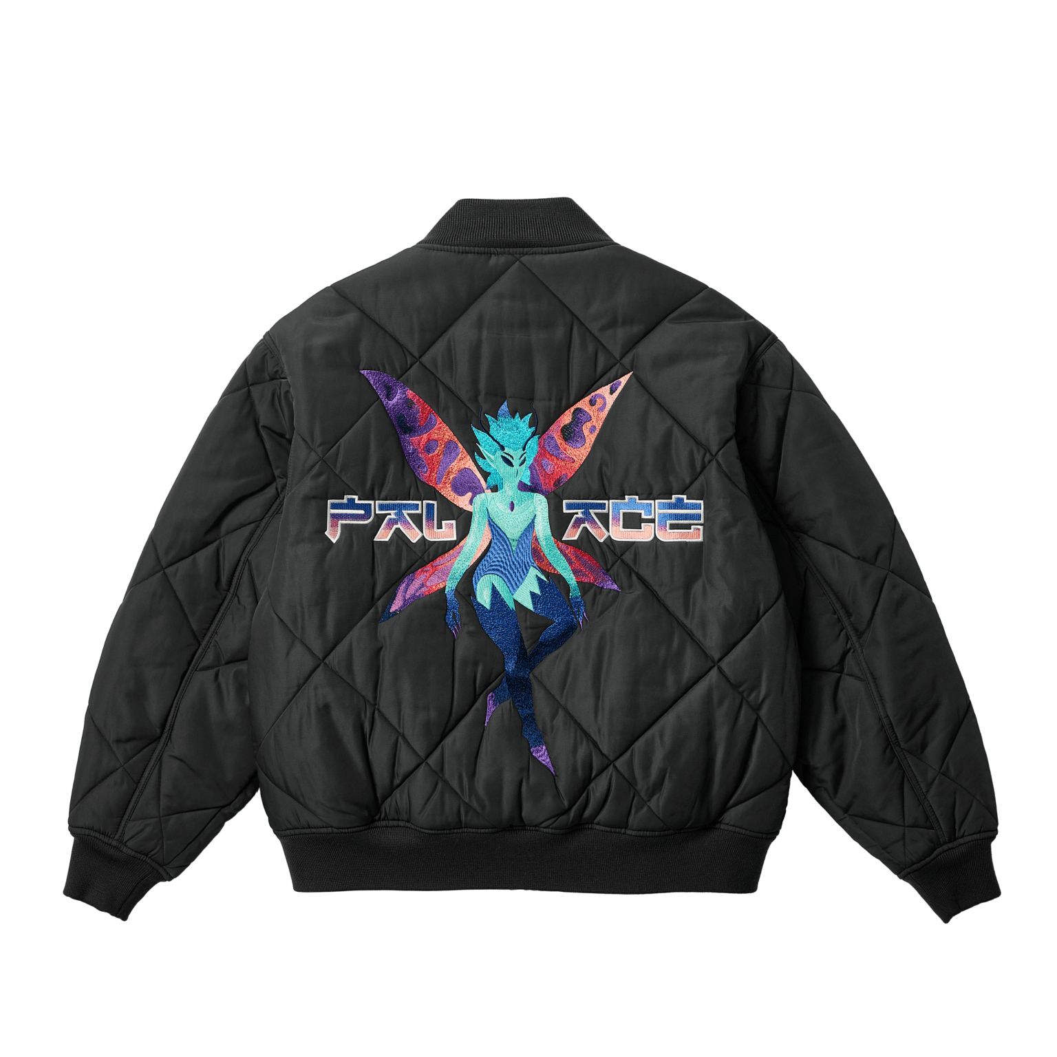 PALACE SS25 Drop 5 Fairy Bomber Jacket Black Unisex with Back Fairy Design. P28JK025