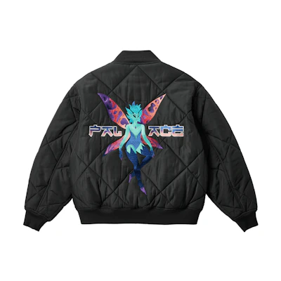 PALACE SS25 Drop 5 Fairy Bomber Jacket Black Unisex with Back Fairy Design. P28JK025