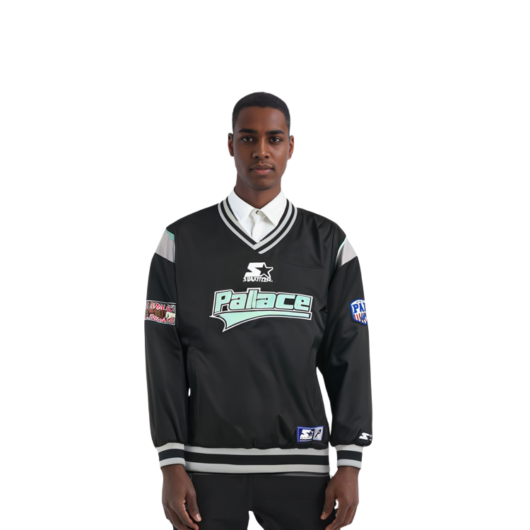 Purchase パレス スターター ウォームアップ Vネック ロゴプリント ブラック スウェットシャツ P22STAJK003