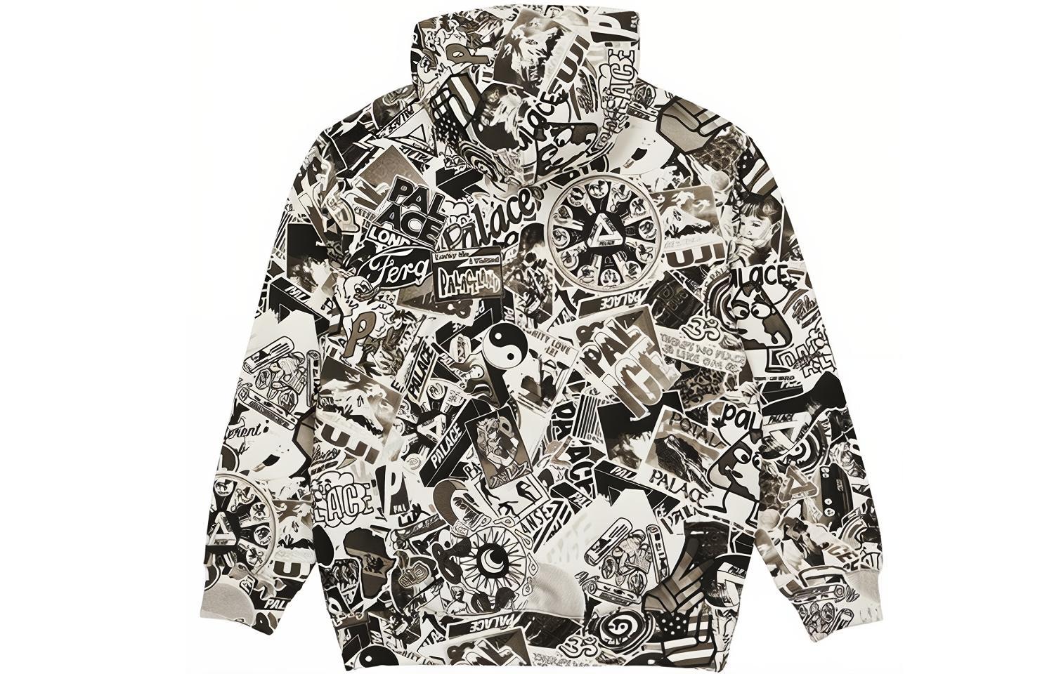 Lookbook 팔라스 스티커 팩 후드 블랙 유니섹스 풀오버 스웨트셔츠. P20CS042