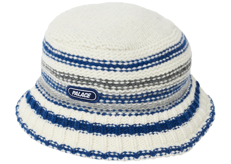 PALACE STRIPY KNITTED BUCKET HAT WHITE