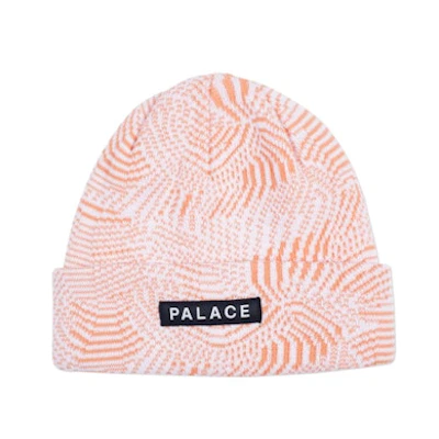 Palace Swirly Wurly Beanie Peach/White