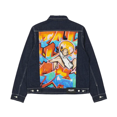 PALACE ULTIMO Cartoon Print Denim Jacket Unisex Casual Outerwear. P21D015