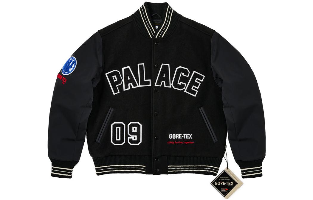 Order PALACE Ultimo FW23 Jaket Baseball Hitam Unisex dengan Logo Kancing. P25JK137