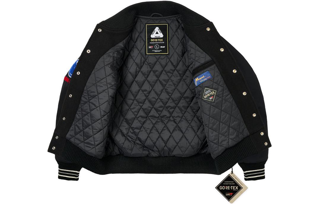 Shop PALACE Ultimo FW23 Jaket Baseball Hitam Unisex dengan Logo Kancing. P25JK137
