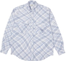 PALACE Warp Check Shirt Blue Plaid Pocket Long Sleeve Unisex Shirt. P22SHT064 PALACE Warp Check Shirt Blue Plaid Pocket Long Sleeve Unisex Shirt. P22SHT064