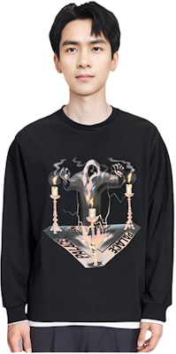 PALACE Wizard Grafik Lengan Panjang Crewneck Tee Hitam P15LS030 Sizing PALACE Wizard Grafik Lengan Panjang Crewneck Tee Hitam P15LS030