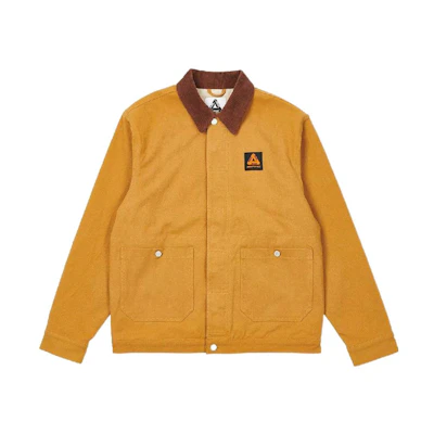 PALACE AMG Caramel Work Jacket Yellow - Logo Print Collared Outerwear. P22AMGJK001