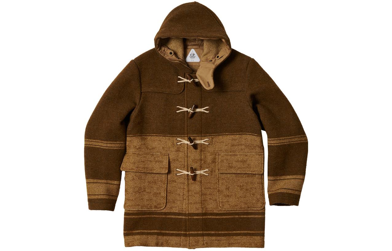 Lookbook PALACE x C.P. Company 联名FW22棕色条纹羊毛束扣大衣男女同款夹克外套 P23CPJK001