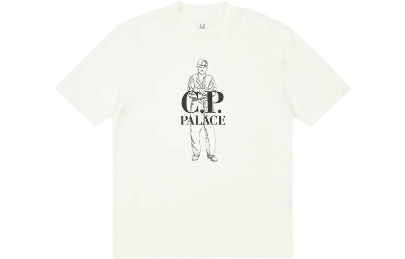 PALACE C.P. Company FW22 White Logo Print Unisex Crewneck T-Shirt. P23CPES002