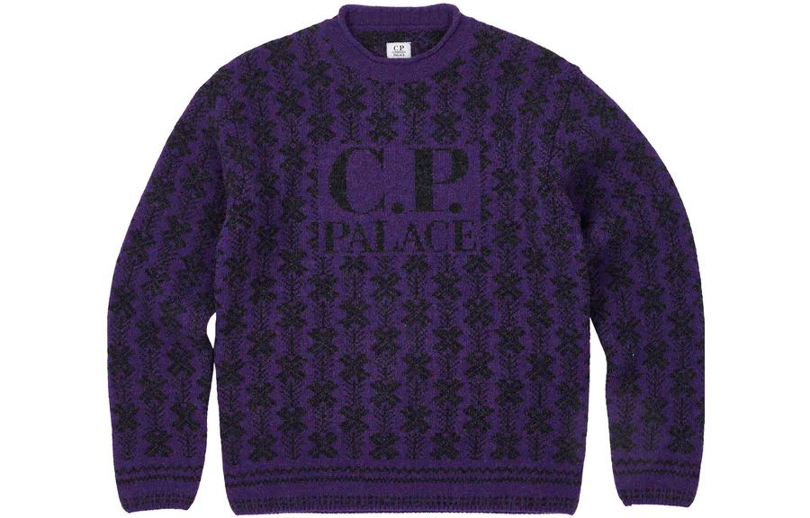 Order PALACE x C.P. Company Lambswool Knit Purple Printed Crewneck Sweater Unisex. P23CPKW002