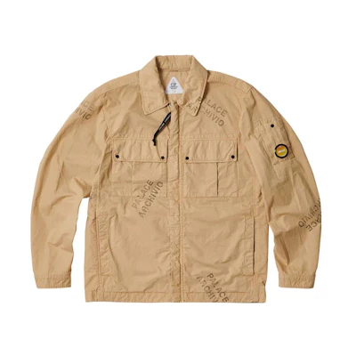 Palace C P Company FW22 Washed Cotton Shirt Jacket Stone Logo Beige Unisex P23CPSHT001