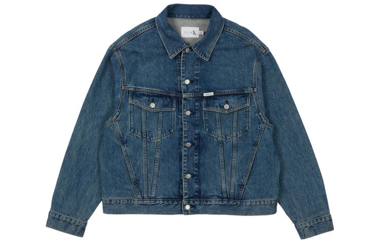 PALACE x Calvin Klein Unisex Relaxed Trucker Denim Jacket Sandstone Indigo Blue. 40249UC-400