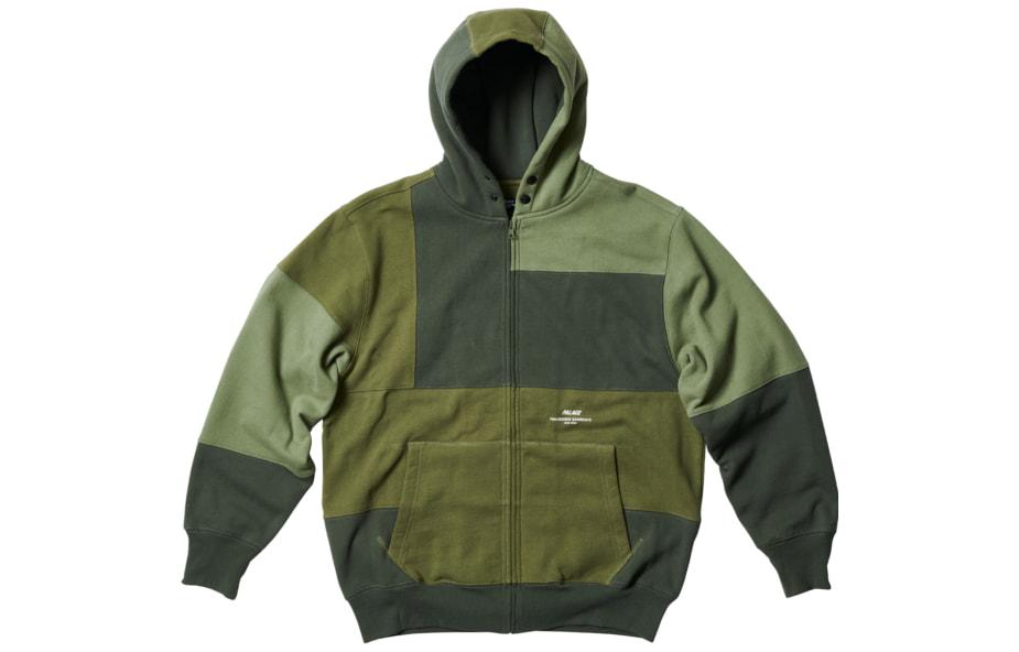 Order PALACE x Engineered Garments FW22 Patchwork Hoodie Olive Green Menswear P23CS190