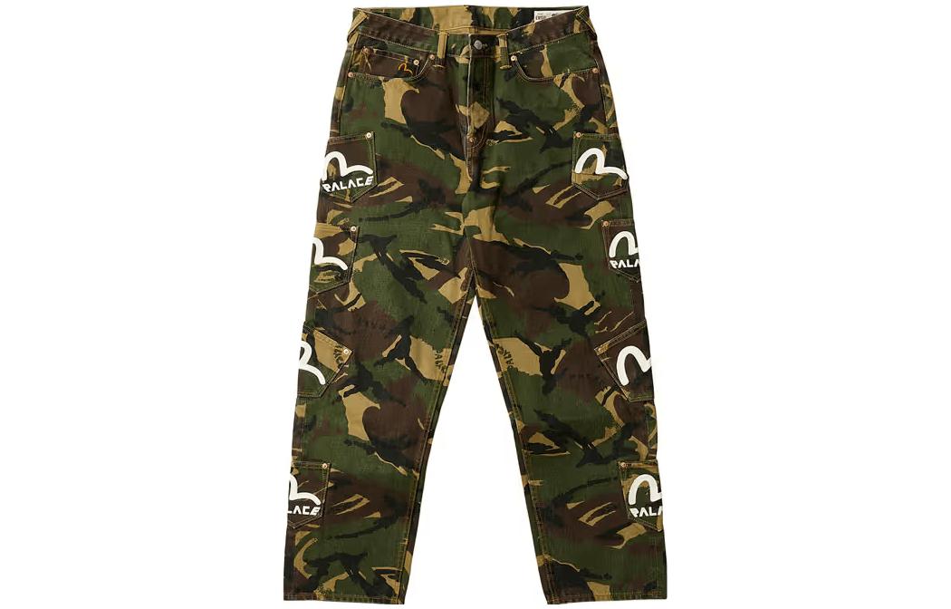Order PALACE x EVISU 3.0 SS23迷彩多口袋标志印花男女牛仔裤军绿色 P24EVT002