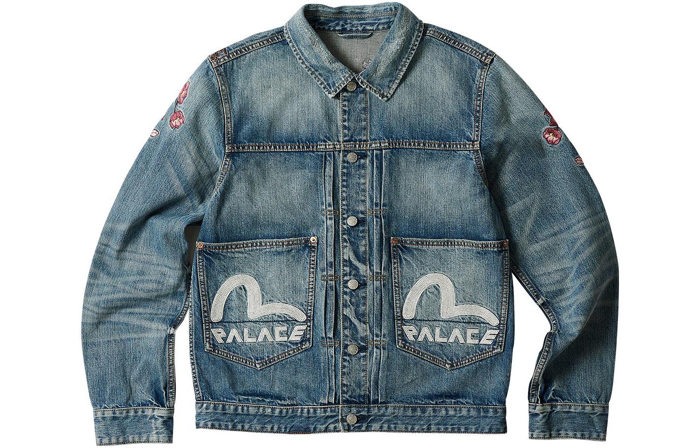 PALACE x EVISU 3.0 SS23 Sakura Embroidered Denim Jacket Unisex Blue. P24EVJK001