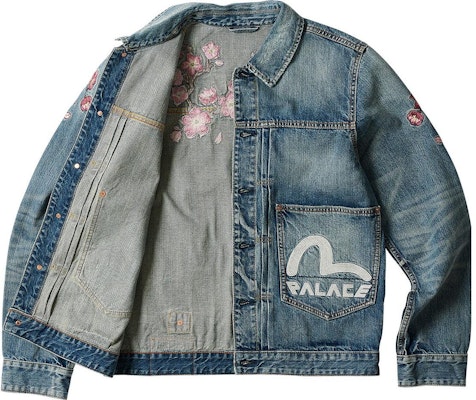 PALACE x EVISU 3.0 SS23 Sakura Embroidered Denim Jacket Unisex Blue. P24EVJK001 Shop PALACE x EVISU 3.0 SS23 Sakura Embroidered Denim Jacket Unisex Blue. P24EVJK001