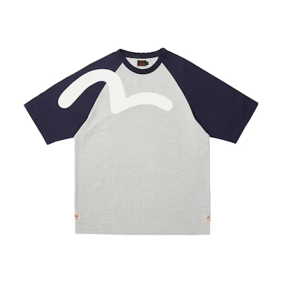 PALACE EVISU 3.0 SS23 Seagull Raglan T-Shirt Navy Unisex Colorblock Logo Tee P24EVES002