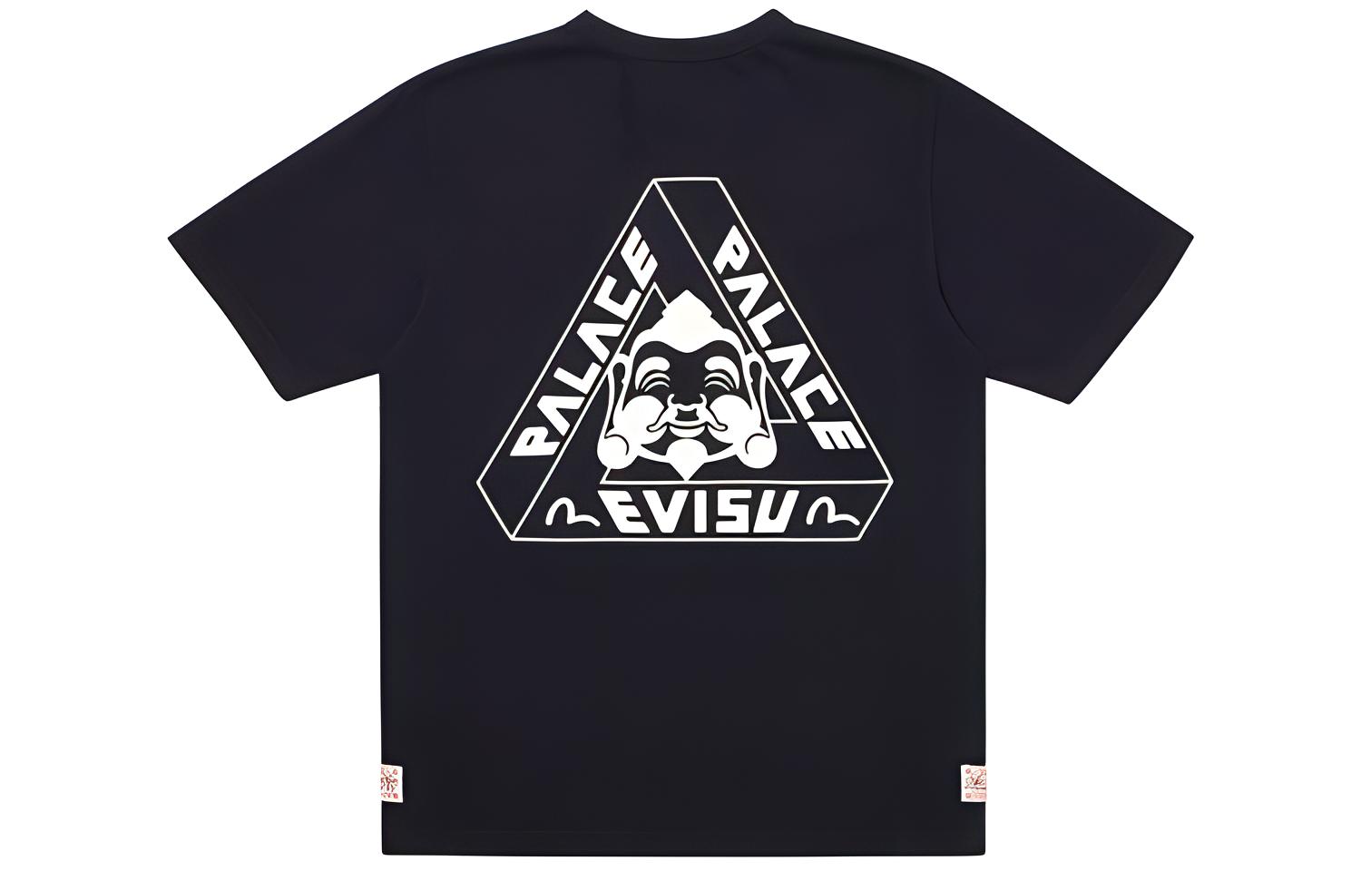 PALACE EVISU Black Unisex T-Shirt with Chest Logo PAL-SS20-007
